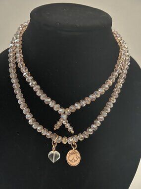 Katia Designs "Breathe" Boho wrap Bracelet /Necklace clear Beaded 15" M/L